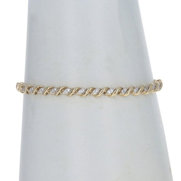 Similar Items to Yellow Gold Diamond Link Bracelet 7 Yellow Gold Diamond Link Bracelet 7 1/4\